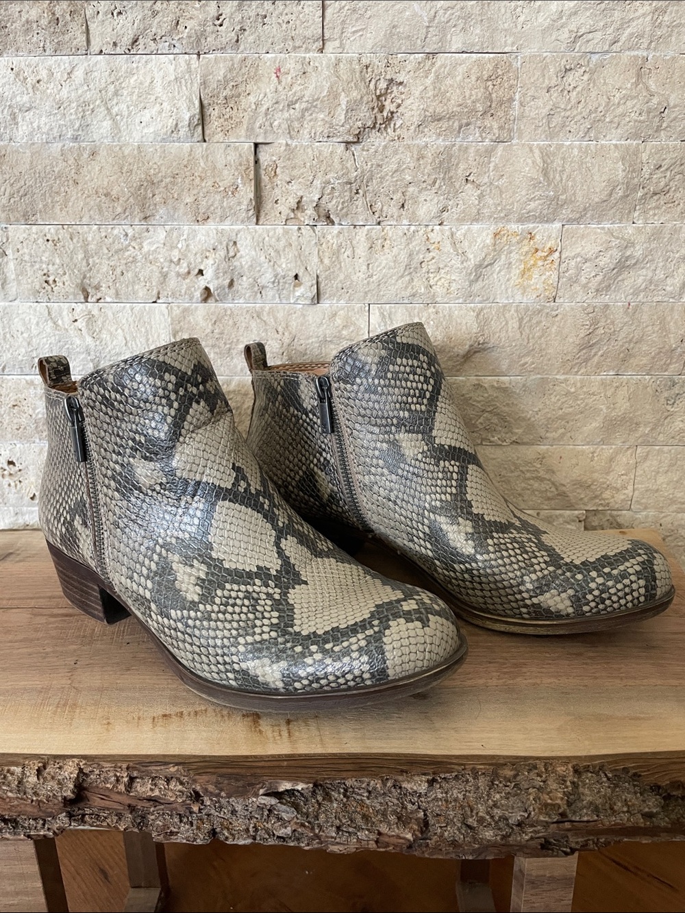 Lucky Brand Tan Snake-Print Ankle Boot